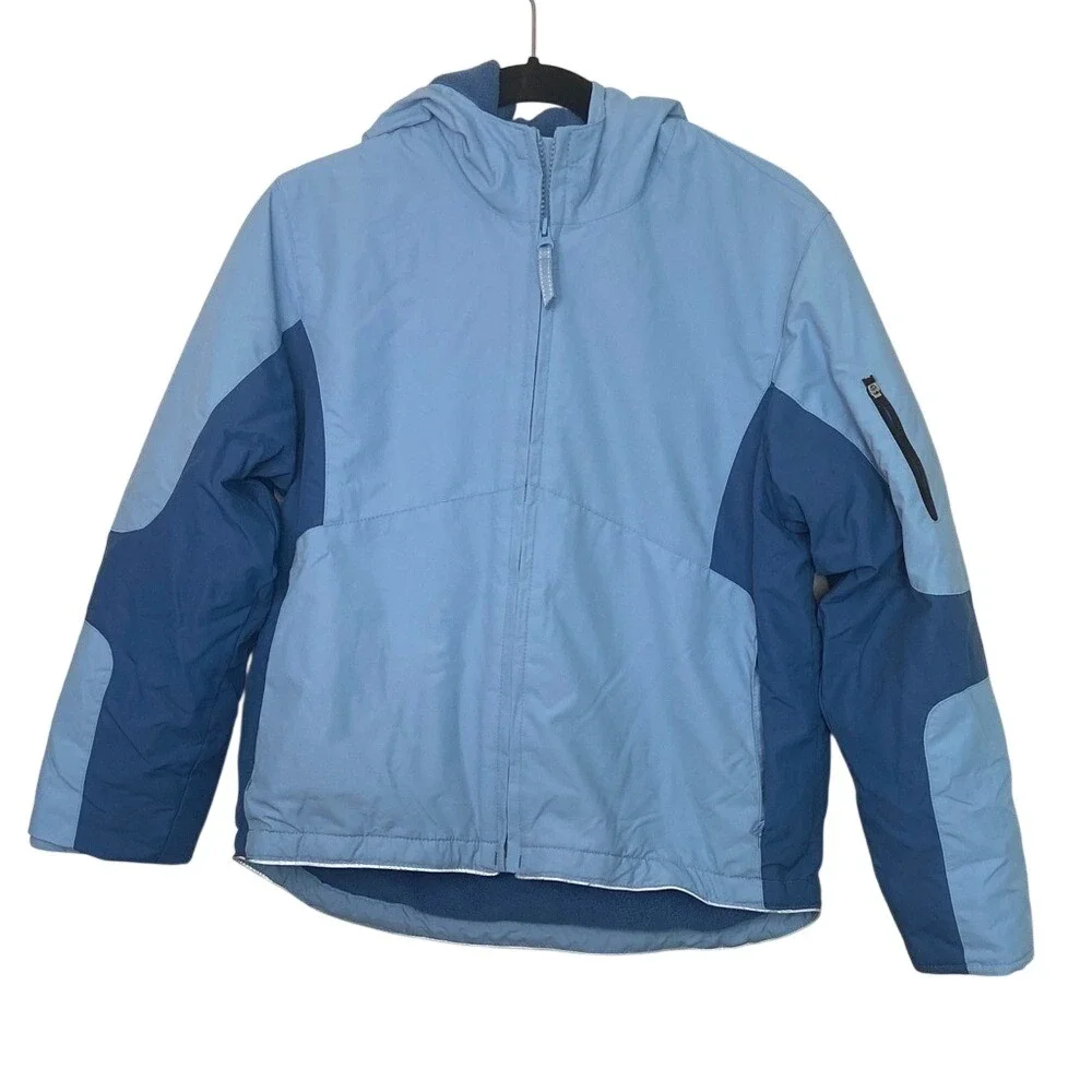 Lands End Kids Blue Squall Winter Jacket Fleece Lined Hooded Coat Size M‎ 10-12